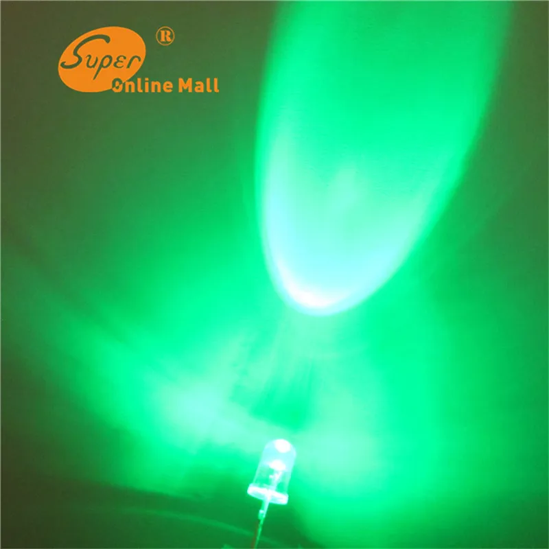 50pcs 5MM Round Top 12v Pre Wired Resistor Green LED 12V DC 20cm