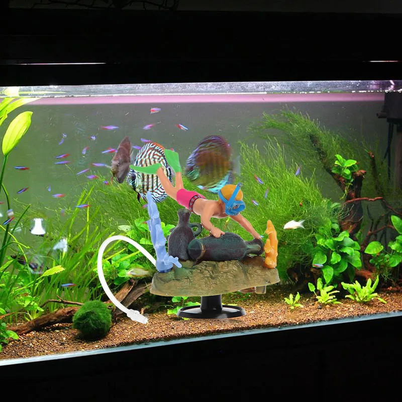 Fish font b Tank b font Ornament Submarine Treasure Hunt Aquarium Air operated Aquario Plantado Landscape