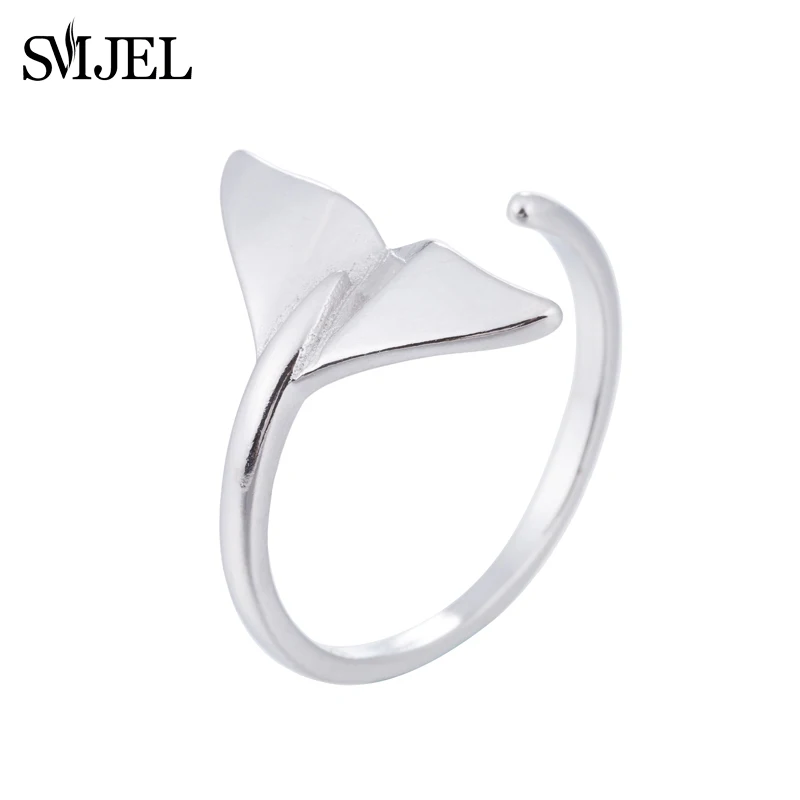 SMJEL Fashion Silver Jewelry Mermaid Tail Cuff Rings Anel Sea Whale Fish Tail Bague Rings Men Romantic sieraden Gifts Wholesale