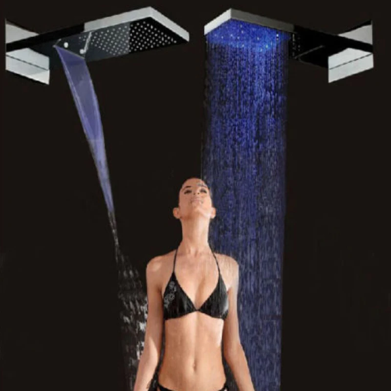 Wholesale And Retail LED Color Changing Chrome Brass Rain Waterfall Shower Head Top Over Sprayer Head