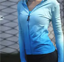 New Sport Fitness Yoga quick-drying sports shirt jersey zip long sleeves color gradient Hoodie sweater