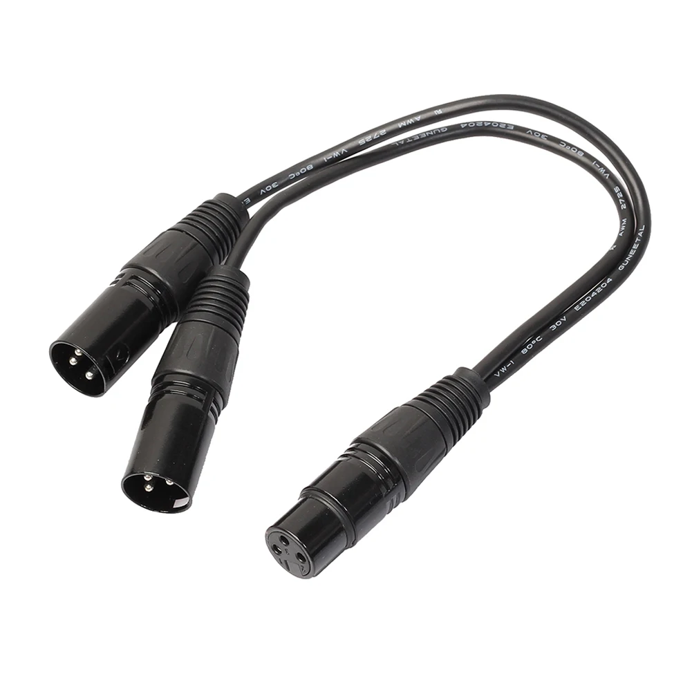 

3Pin XLR FEMALE Jack To Dual 2 MALE Plug Y SPLITTER Cable Adaptor 1 FT Foot Cord