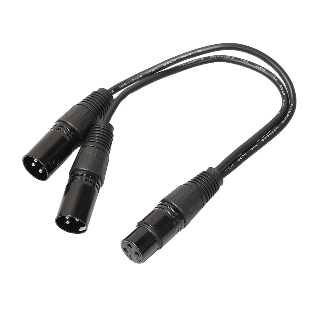 3P XLR Hembra Jack To Dual 2 Macho Cable Splitter Adaptador Negro + Plata