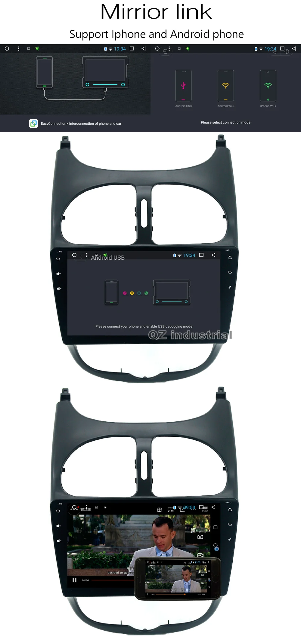 Sale QZ industrial HD 9" Android 8.1 T3 Car DVD for Peugeot 206 2000-2009 With Canbus box 3G 4G WIFI GPS Radio BT Navigation RDS Map 9