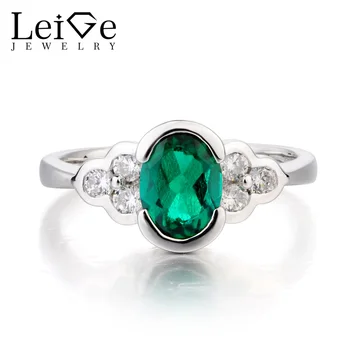 

Leige Jewelry Emerald Engagement Ring Emerald Ring May Birthstone Oval Cut Green Gemstone Real 925 Sterling Silver for Women