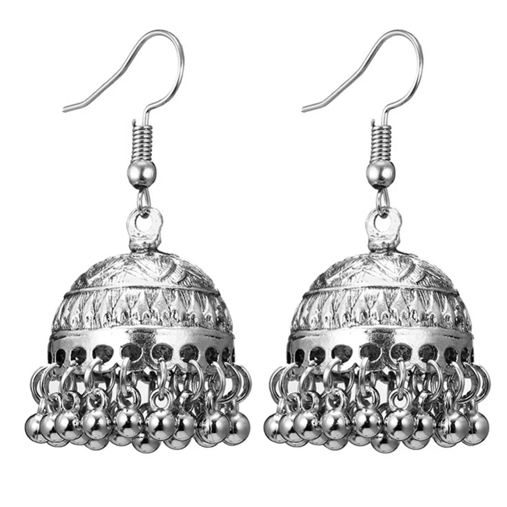 Vintage Ethnic Jhumka Jhumki Bell Drop Beads Earring Carved Lotus Tradition Dangle Earrings