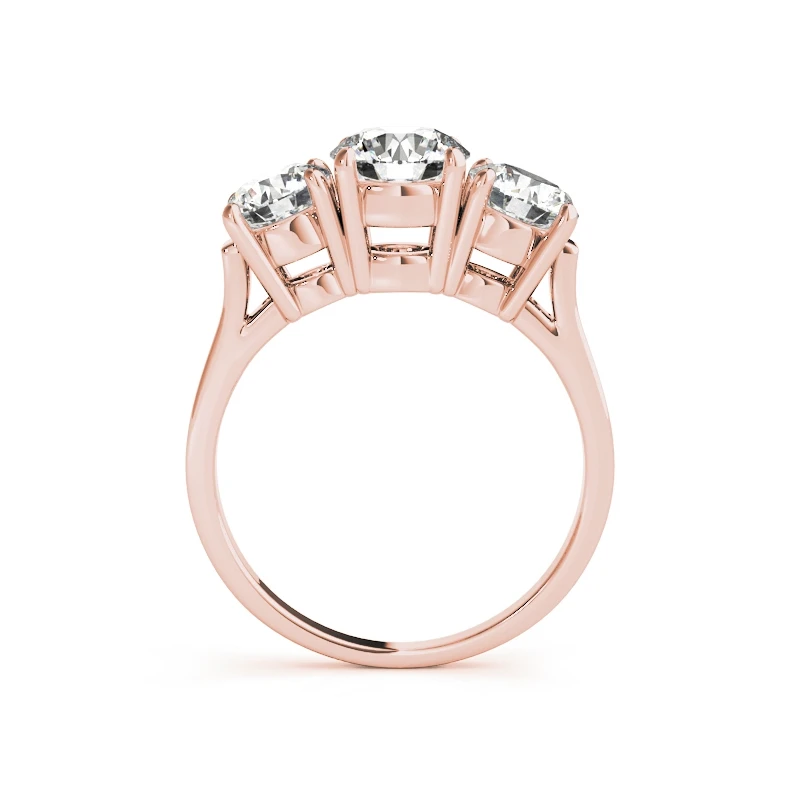 COLORFISH Round Three Stone 2.63 ct Rose Gold Filled 925 Sterling Silver SONA Synthetic Engagement Ring Wedding Band For Women