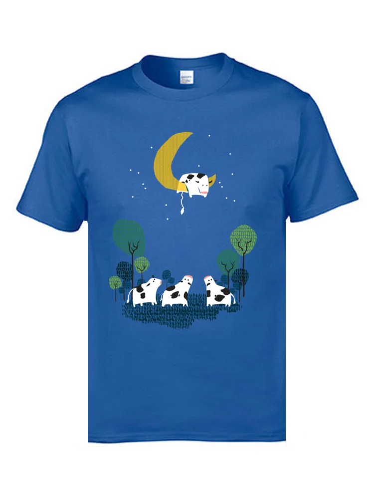 Design Casual Normal Short Sleeve April FOOL DAY Tops Tees Latest Round Collar 100% Cotton T Shirt Men Tshirts A cow jump over the moon blue