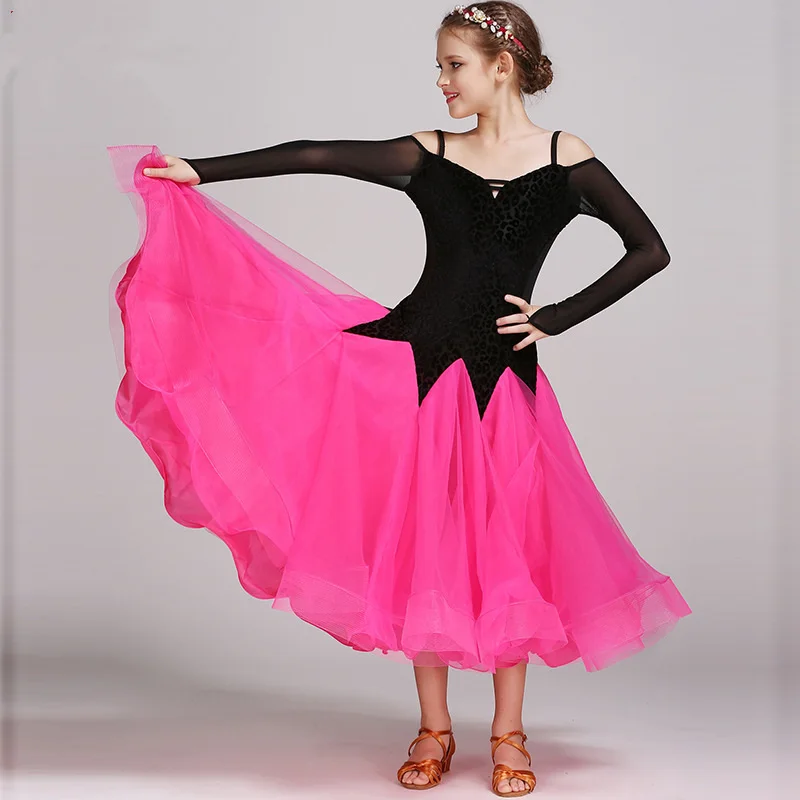 pink girls modern dance costumes kids ballroom dance dresses standard