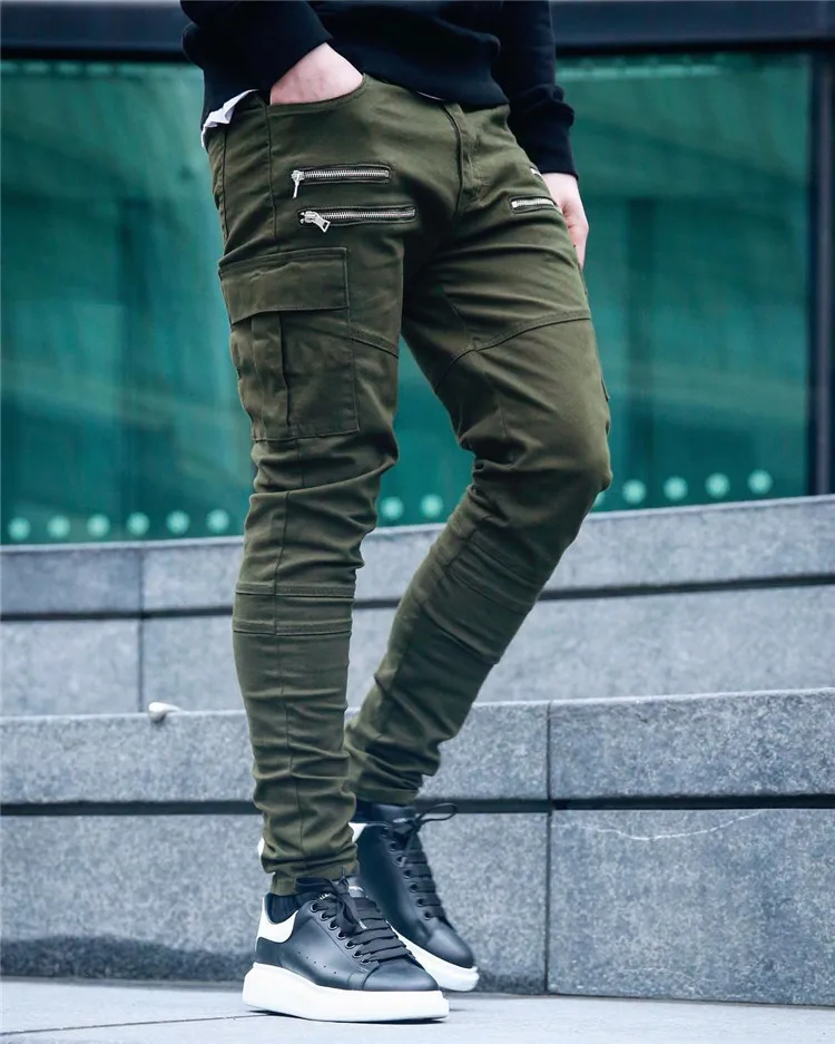 Maoxzon мужские повседневные эластичные обтягивающие длинные штаны для активного отдыха, черные летние модные штаны-карандаш с карманами на молнии для тренировок