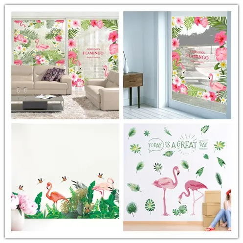 

Flamingo Flower Floral Wall Stickers Home Decor Living Room Bedroom Cartoon Animal Wall Decal Pvc Mural Art Diy Poster