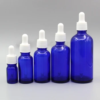 

2/10pcs 5ml 10ml 15ml 20ml 30ml 50ml 100ml Empty Blue Glass Essential Oil Dropper Bottle with White PP Dropping Cover & Pipette