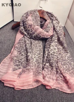 

KYQIAO Leopard scarf 2020 women Spain style bohemian sexy long pink Leopard print scarves pashmina shawl cape wrap muffler gifts