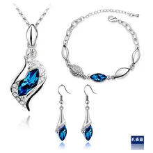 New Fashion Silver Plated Crystal Necklace Bracelet Earrings Jewelry Sets for Women conjuntos de joyeria