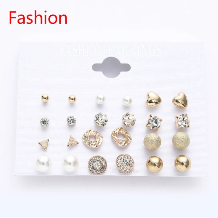 

Korean Kpop Earrings Set Girl Pearl long Stud Earings Gold Silver Color Heart Kit Earrings For Women Crystal Star Kpop Earring A