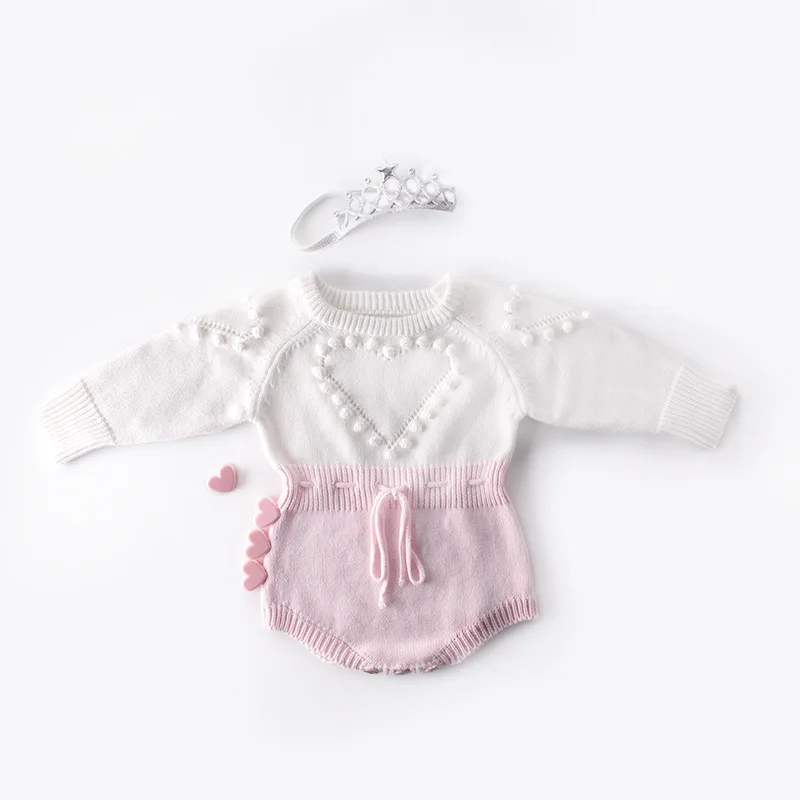 

Infant Toddler Love Handmade Ball Knitting Rompers Long Sleeve Baby Kids Fall Autumn Sweater Knitted Rompers Clothes 1.6kg#81