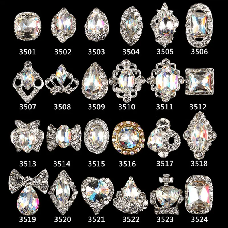 

10Pcs/Lot Korean Jewelry K9 material super-flash colorful 3D Alloy Nail Charm Metal Rhinestone Nail Art Decoration Manicure Tool