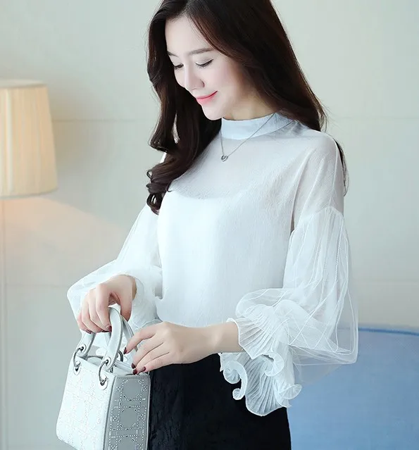 Женская шифоновая блузка с рукавами фонариками и круглым вырезом|chiffon shirt tops|chiffon