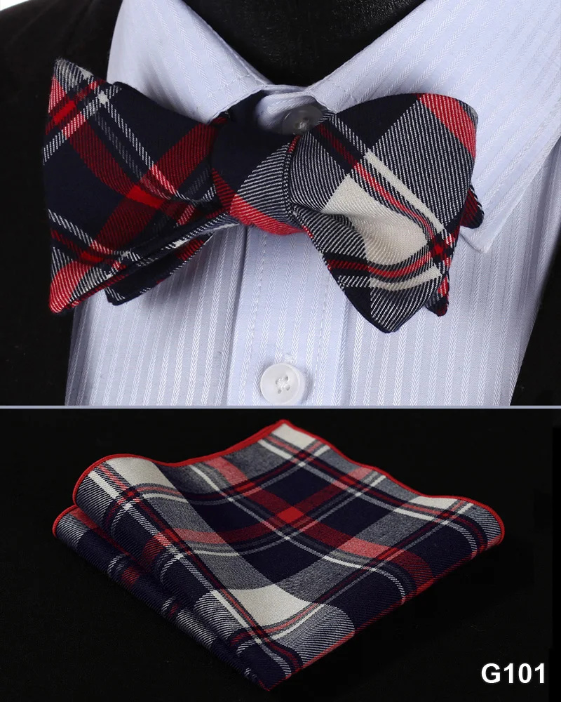  Check Floral 100%Cotton Jacquard Men Butterfly Self Bow Tie BowTie Pocket Square Handkerchief Hanky