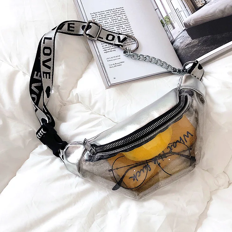 

Summer Transparent Fanny Packs For Women 2019 Chain Waist Packs Ladies Small Belt Bags Female Chest Bag Travel Waist Pack C332