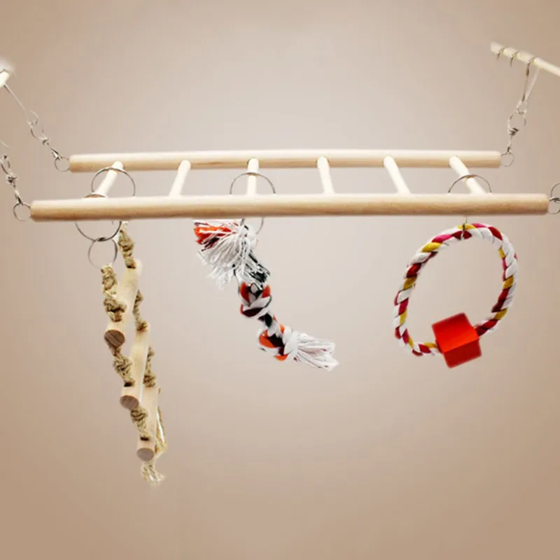 Bird To Small Pet Toy Color  Colorful Perch Parrot Swing Ladder Toys Bird Cage Accessories Hanging Swing Ladder Durable Ladder