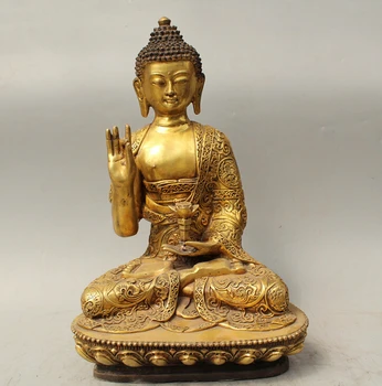 

17" Tibet Buddhism Bronze Gild Sakyamuni Shakyamuni Amitabha Buddha lotus Statue wholesale Bronze Arts outlets