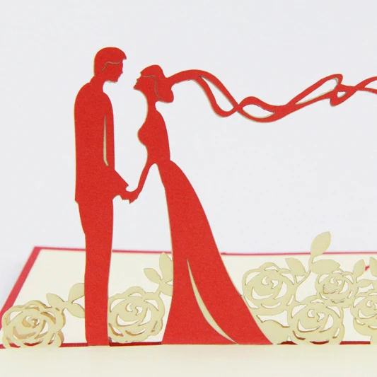  Wedding rose wedding invitation customise /3D pop up greeting card/ handmade wedding cards Free shi - 32292736687