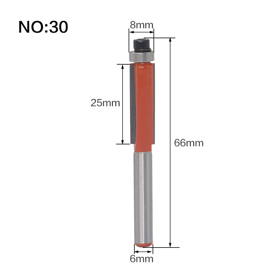 1 шт. 6 мм хвостовик древесины фрезы прямой концевой фрезы триммер очистки заподлицо отделка угловая круглая бухта коробка биты инструменты фрезы - Длина режущей кромки: NO30