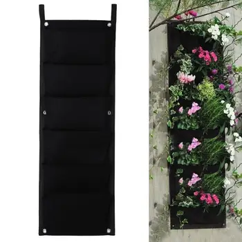 

6 Pockets Flower Pots Vertical Planter On Wall Hanging Felt Gardening Plants Pot Indoor Office Green Field Grow Container Bags