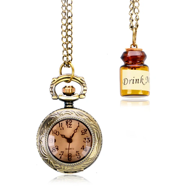 Unique Alice in Wonderland Drink Me Bottle Vintage Pocket Watch Transparent Dark Unique Alice in Wonderland Drink Me Bottle Vintage Pocket Watch Transparent Dark