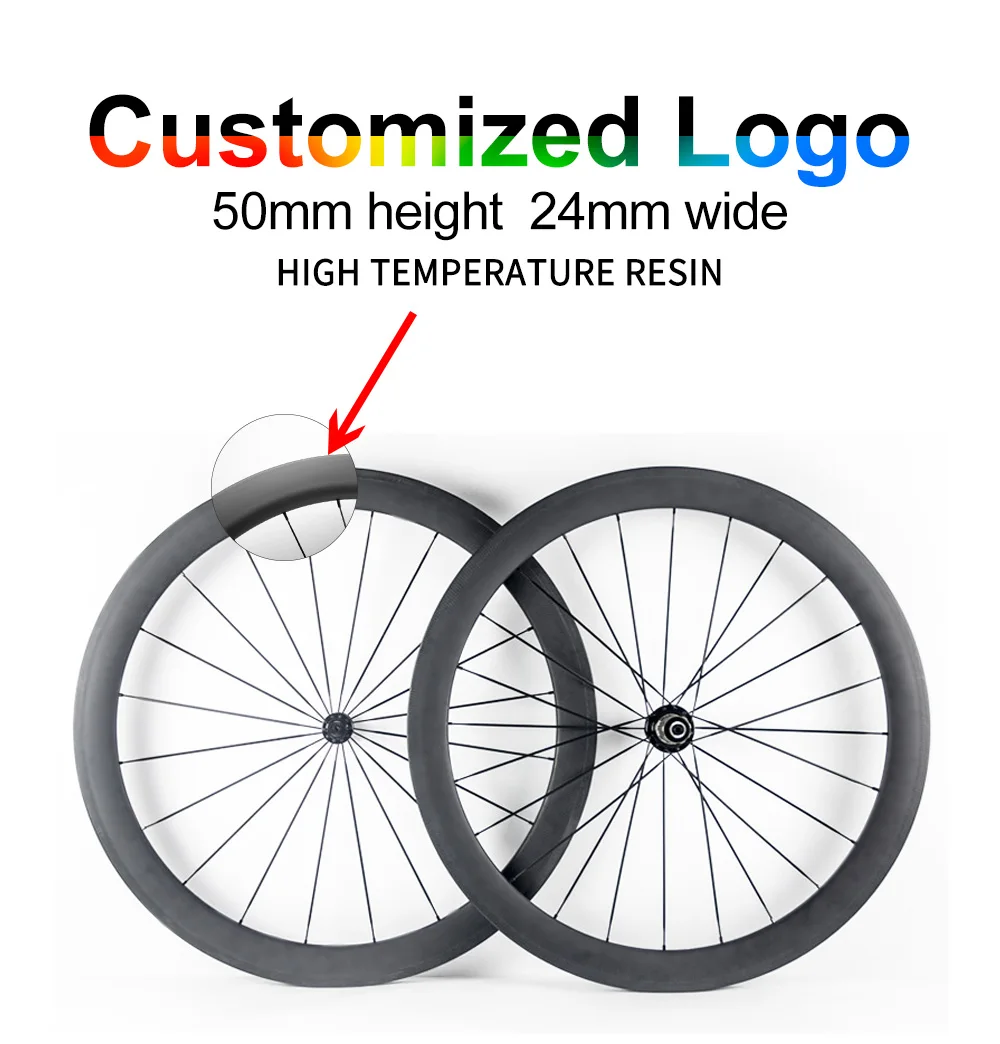 

700C UD carbon road wheel 24mm width 50mm depth Clincher carbon bicycle wheels Wheelset can be customized logo