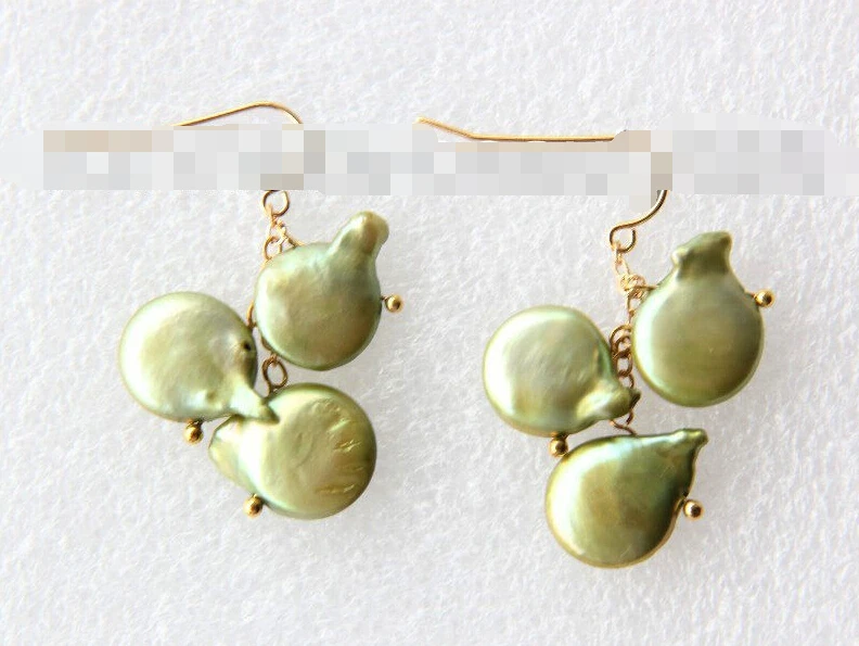 

hot sell new - 1250 baroque green coin freshwater cultured pearl dangle earrings
