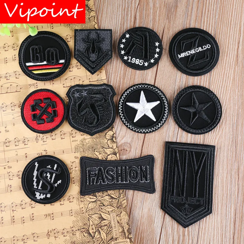 

VIPOINT embroidery black letter patches army college patches badges applique patches for clothing YX-69