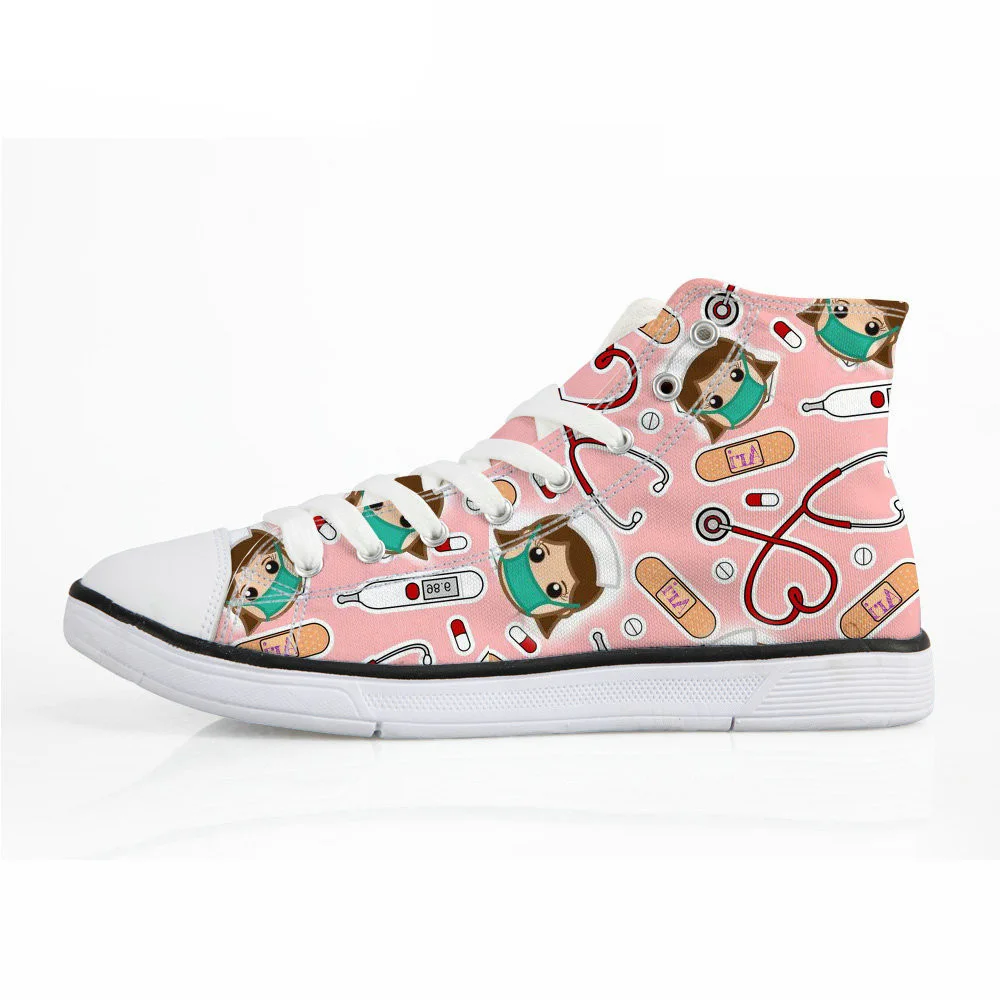 

NOISYDESIGNS Women High Top Vulcanize Shoes Cartoon Nurse Print Lace-up Women's Sneakers Female Flats Canvas Shoes Zapatos Mujer
