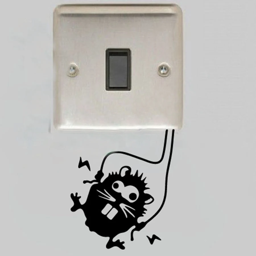 

Free shipping funny mouse decal sticker for wall switches Warning sign, High voltage hamster for electrical sockets decor