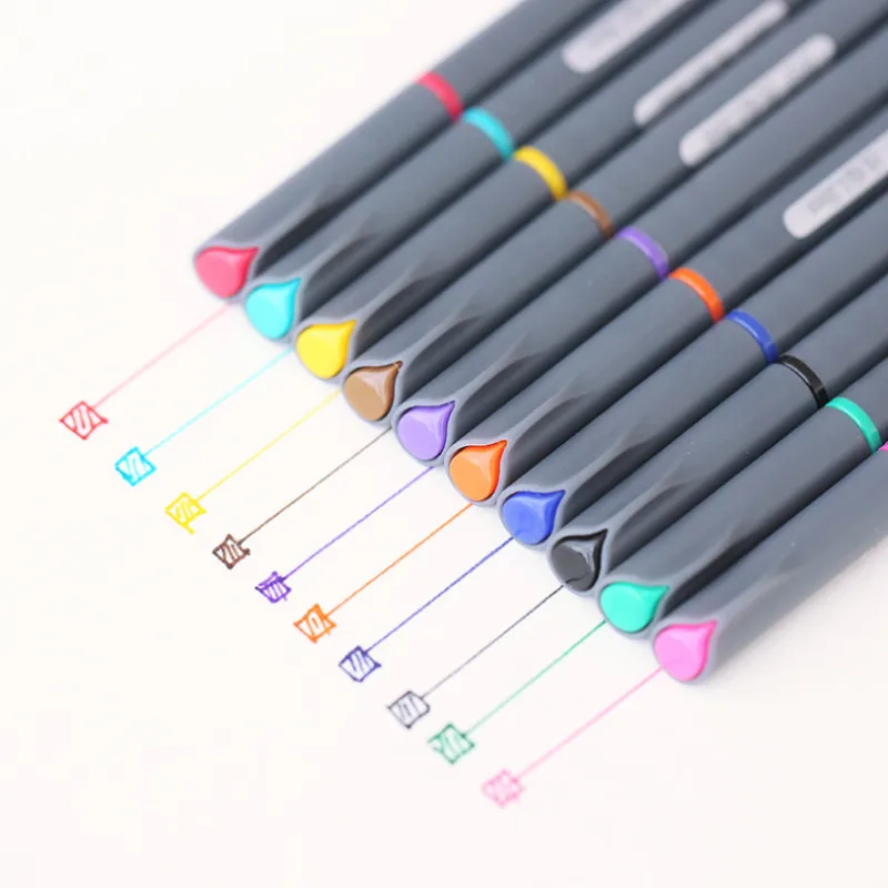 

10 pcs/Lot Fine Line Drawing Pen for Manga Cartoon Advertising Design Water Color Pens Stationery Office School Supplies