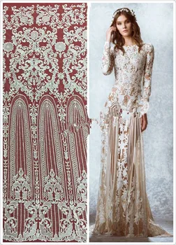 

sexy tulle mesh lace fabric for wedding dress SYJ-71437 White embroidery