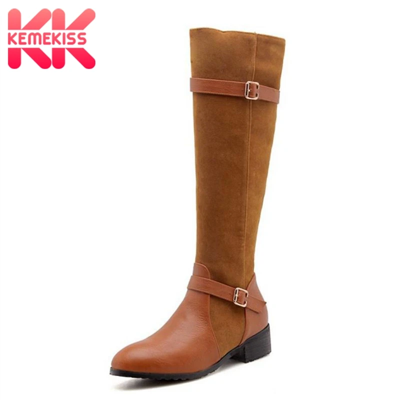 

KemeKiss Size 32-43 Women Flats Boots Patchwork Winter Shoes Woman Metal Buckle Knee Boots Fashion Simple Ladies Footwear