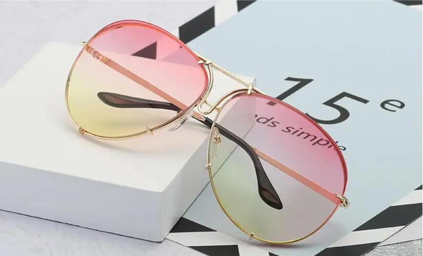 Винтажные брендовые дизайнерские солнцезащитные очки для мужчин, черные оттенки, металлические светоотражающие солнцезащитные очки для женщин, пилот Ким, солнечные очки в стиле Кардашьян - Цвет линз: gold pink yellow
