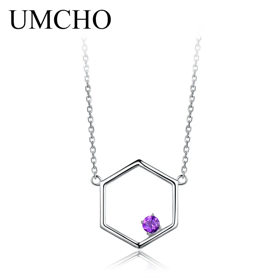 

UMCHO Natural Amethyst Gemstone Real 925 Sterling Silver Necklaces For Women Mothers Day Gift Wedding Brand Fine Jewelry