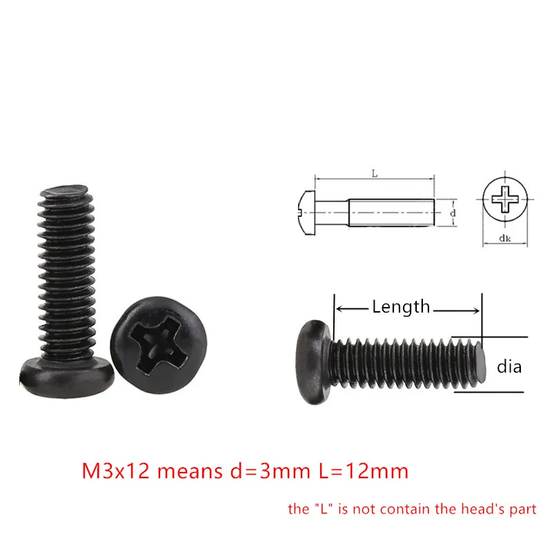 Phillips Винты M2/M2.5/M3/M4* 3/4/5/6/8/10/12/16/20/30 мм Крест плоский/подъемный полукруглой потайной головкой для измерения резьбы крепежный винт черный готовые болт