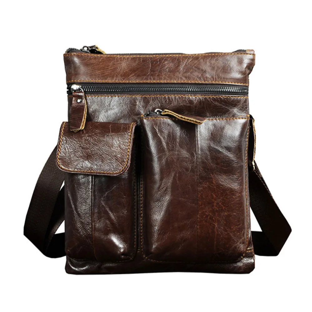 

Men Vintage Genuine Leather bags Sling Cross Body Bag Travel Messenger Pack Male Business Shoulder Bag New