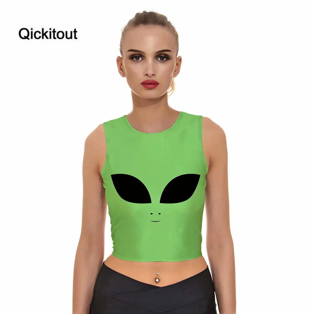 

Qickitout Tanks 2016 Fashion Green Eyed Monster Top Women's Camis 3D Casual Vest Girl's Tank Tops sleeveless Tee Vest
