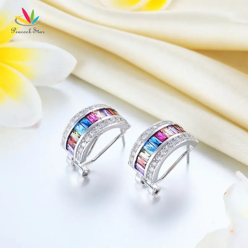 Павлин звезда многоцветные камни твердые 925 пробы серебряные серьги ювелирные изделия для женщин стиль CFE8131