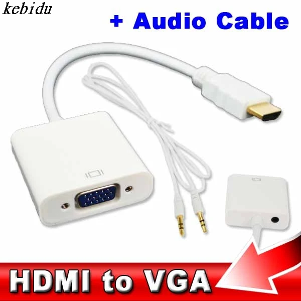 HDMI в VGA адаптер мужской в Famale конвертер адаптер 1080P цифро-аналоговый видео аудио для ПК ноутбук планшет - Цвет: Белый