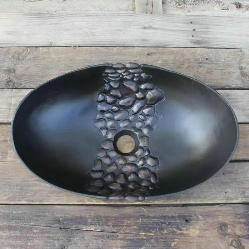 Groupbuy предпродажа художественный литая бронза инновационные современные черный овальный столешницы вилла отель мыть раковина для ванной - Цвет: Black Bronze