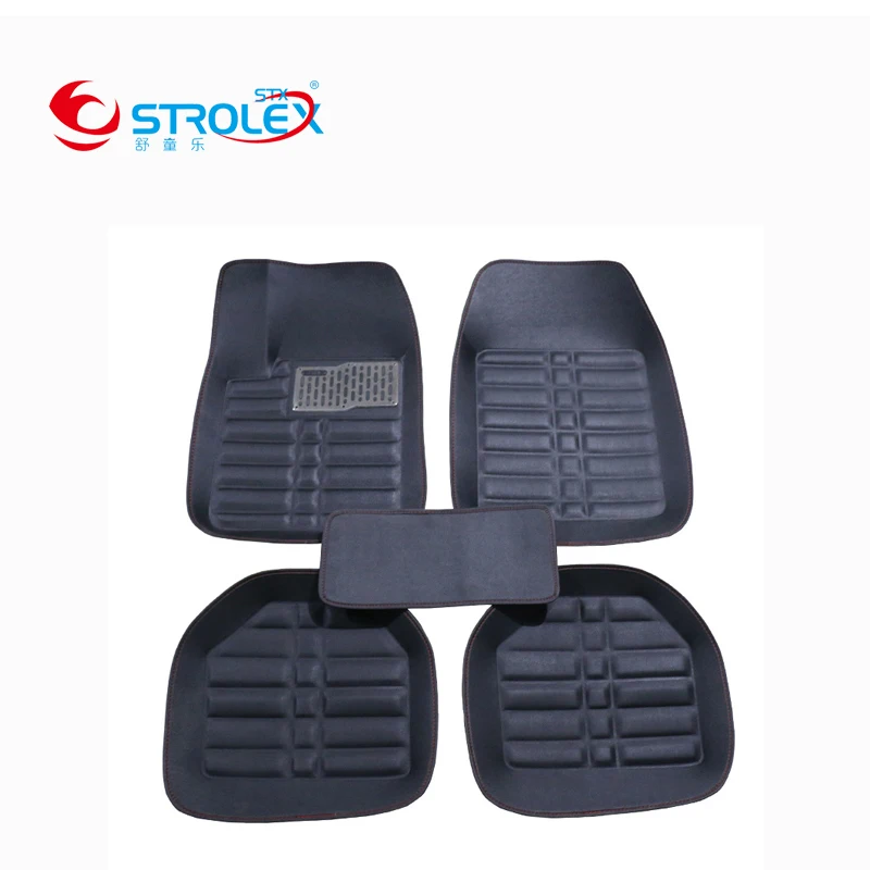 

5pcs Car Foot Mat Black Full Encircling Automobile Mats PVC Silk Ring Universal Artificial Leather Foot Mat