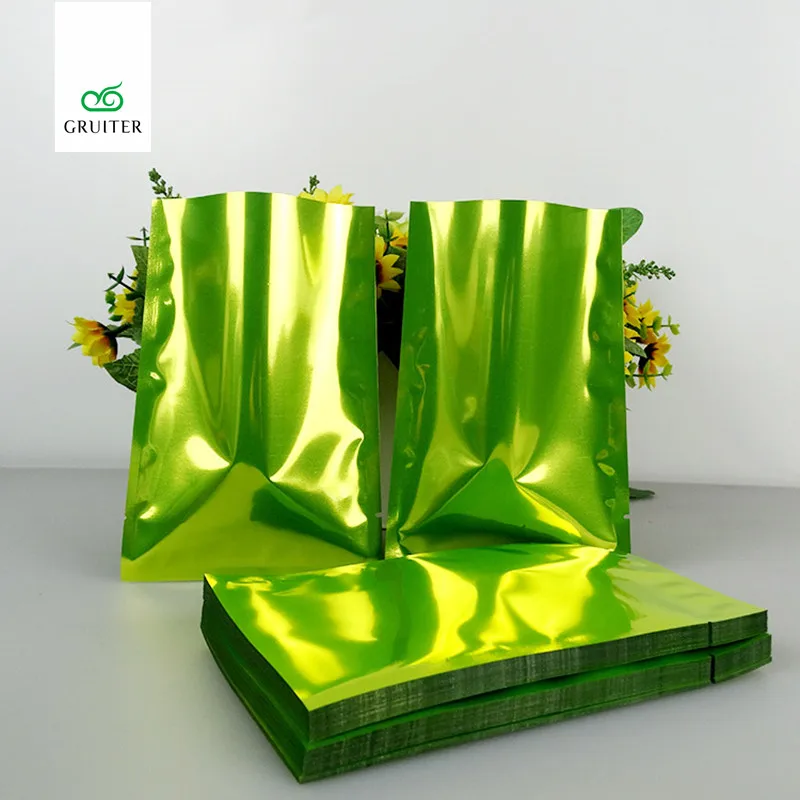 Wholesale 100pc Green Glossy Heat Sealable Package Bags Metallic Foil Aluminum Open Top Bag W