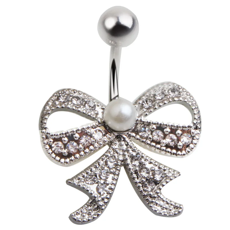 

New Product Silver Crystal Butterfly Navel Ring Surgical Steel 14g 361L Operation Steel Navel Piercing Body Accessories