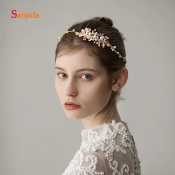

Big Pearls Gold Leaves Wedding Headband 2019 Women Wedding Accessories Decoration Head Wear acconciature sposa H193